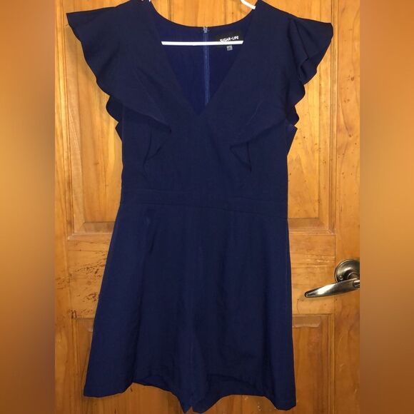 286. Sugar lips Elegant Navy Blue romper size small - Picture 1 of 2